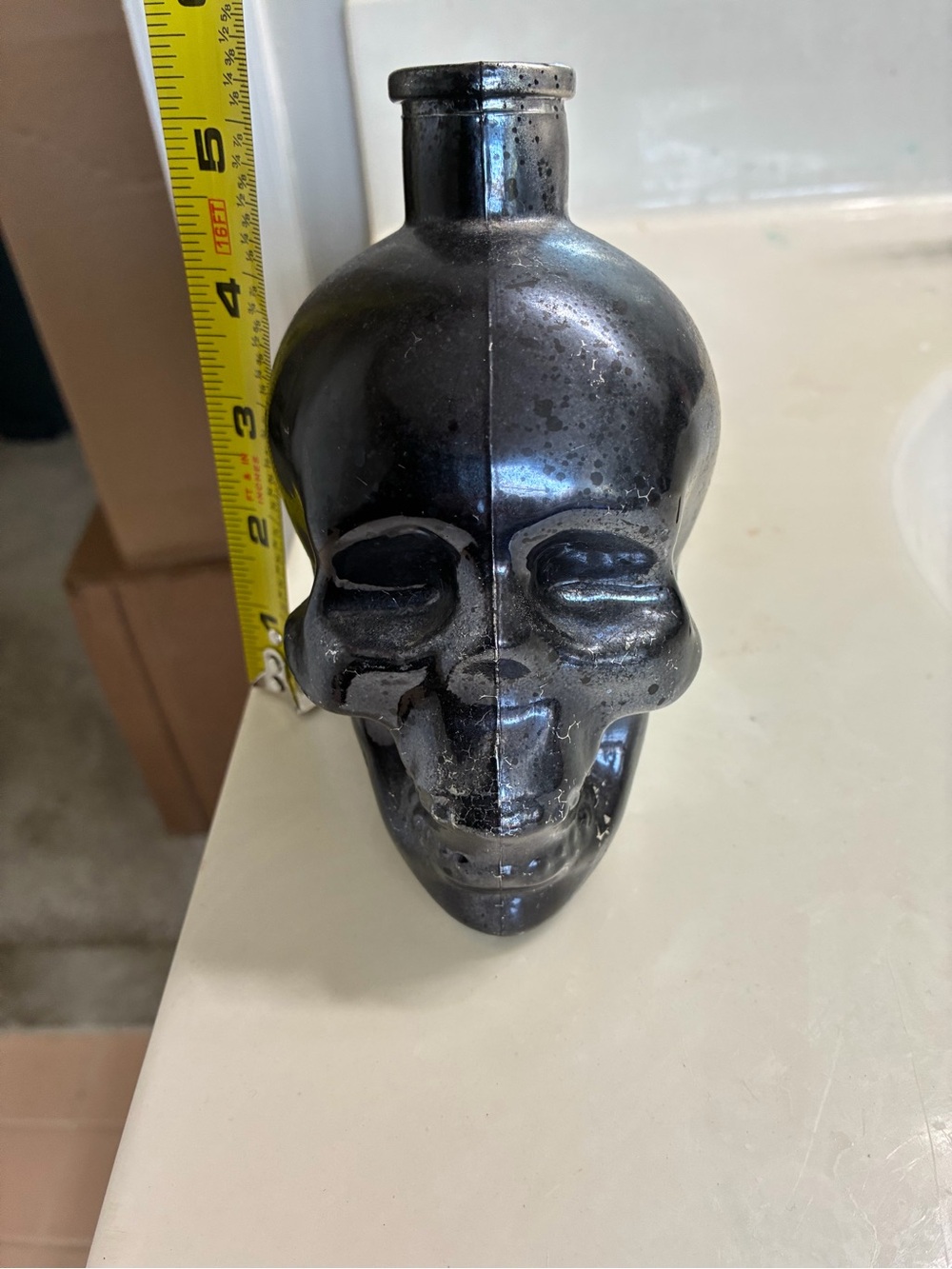 Black glass skull decanter bottle with cork 5.5 inches